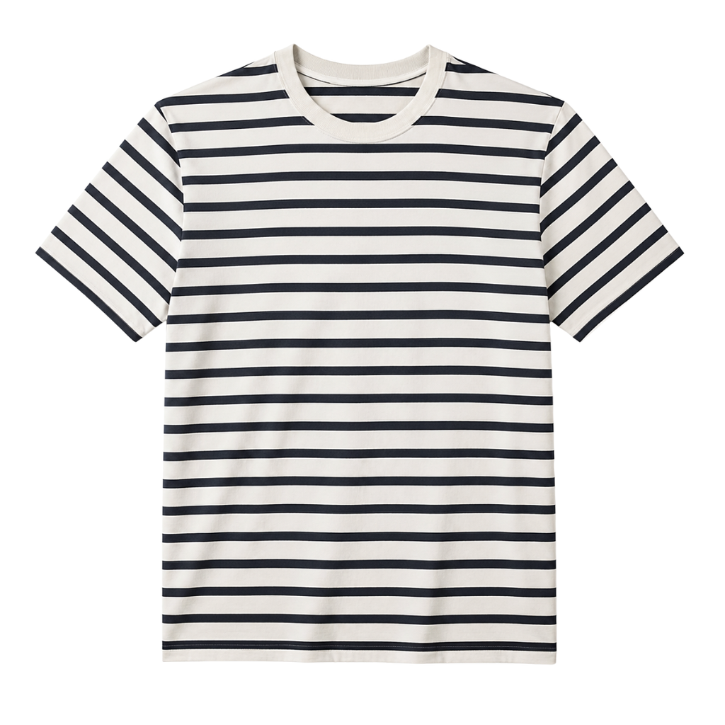Premium Striped Cotton T-Shirt – Ecru & Navy | Kollburm