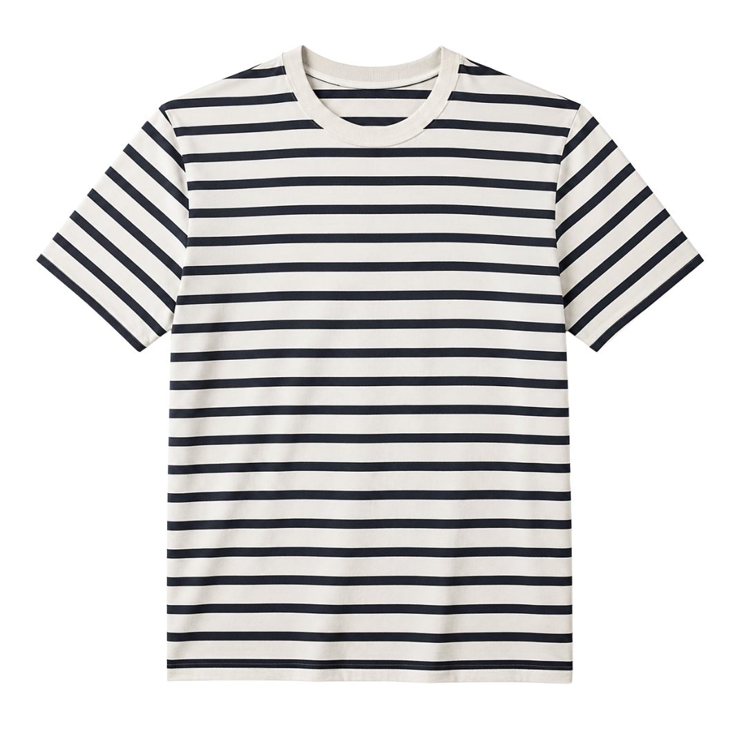 Premium Striped Cotton T-Shirt – Ecru & Navy | Kollburm