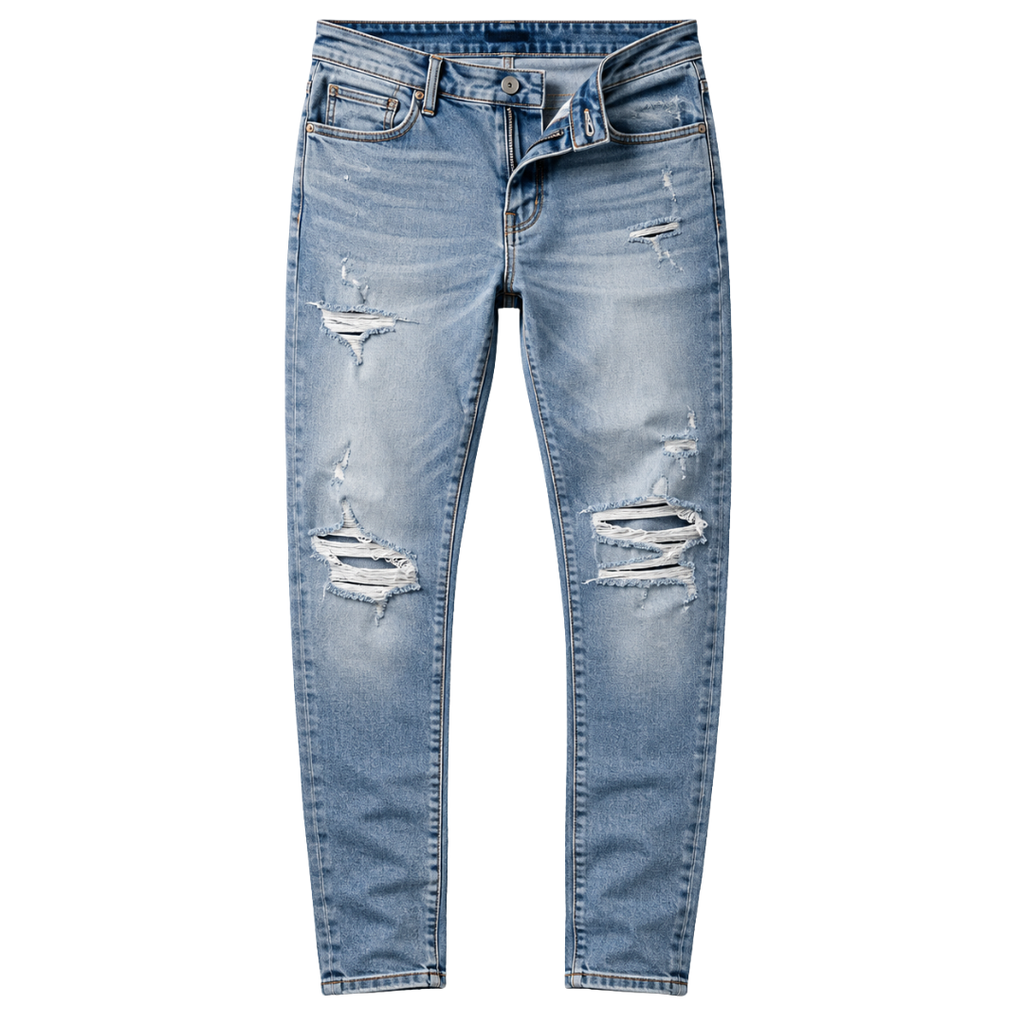 Distressed Slim-Fit Denim Jeans – Light Blue | Kollburm