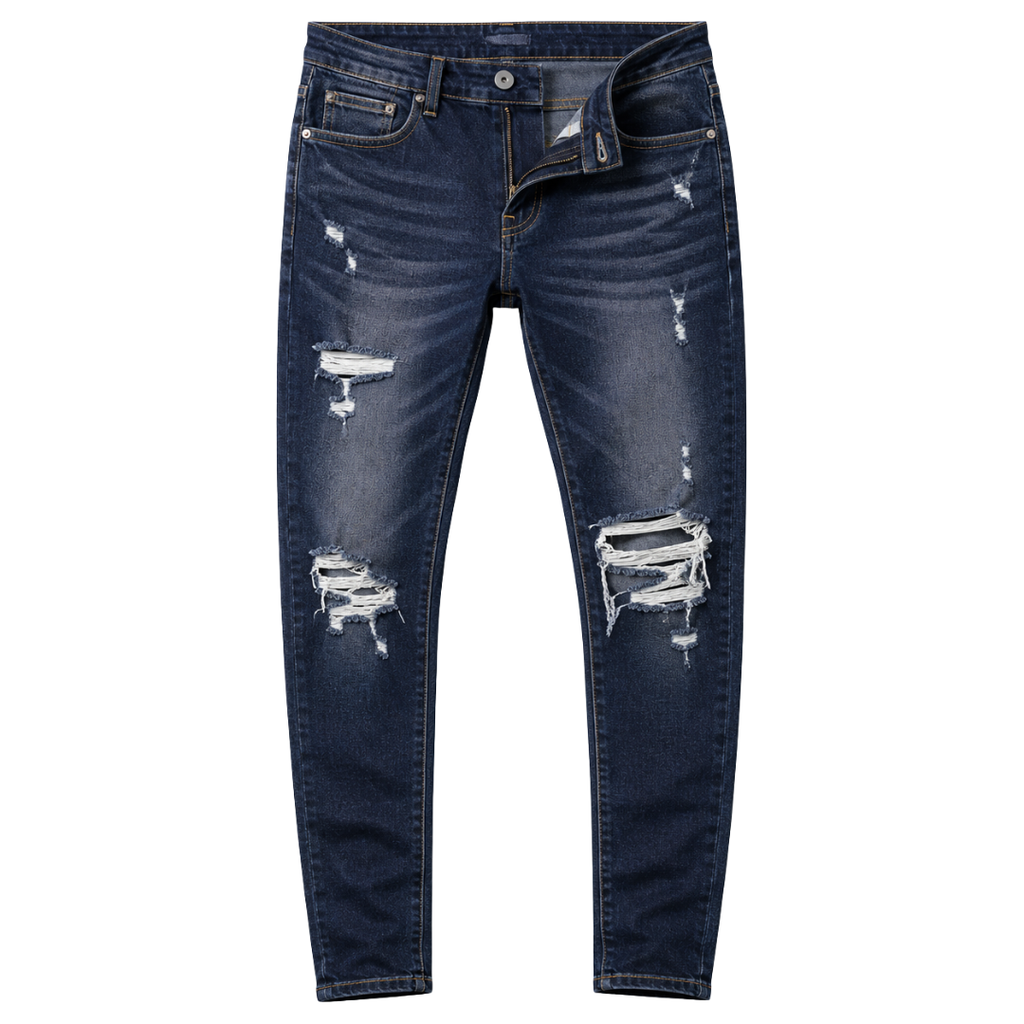 Distressed Slim-Fit Denim Jeans – Dark Indigo | Kollburm