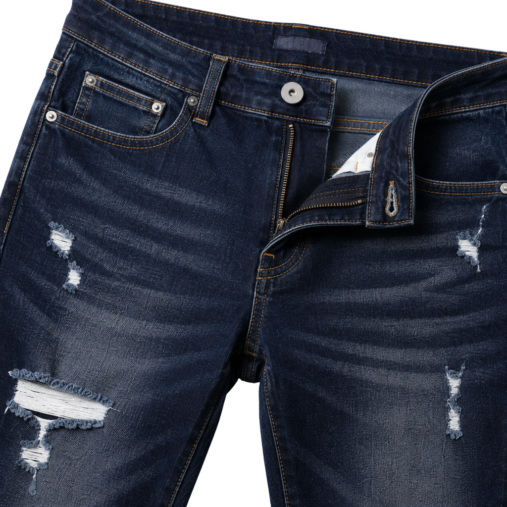 Distressed Slim-Fit Denim Jeans – Dark Indigo | Kollburm