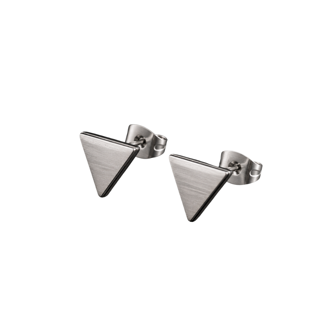 Brushed Stainless Steel Triangle Stud Earrings – Silver | Kollburm