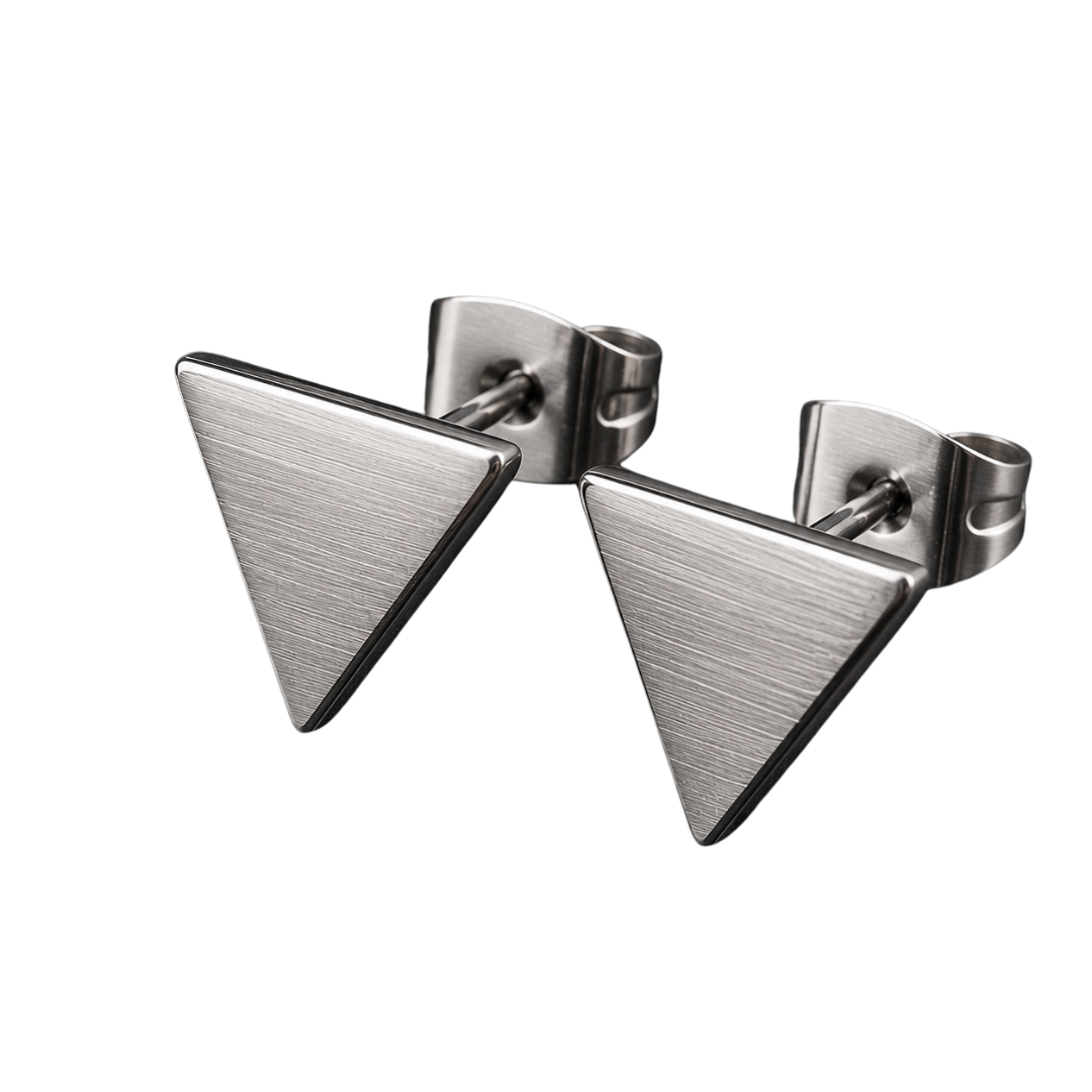 Brushed Stainless Steel Triangle Stud Earrings – Silver | Kollburm