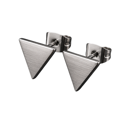 Brushed Stainless Steel Triangle Stud Earrings – Silver | Kollburm