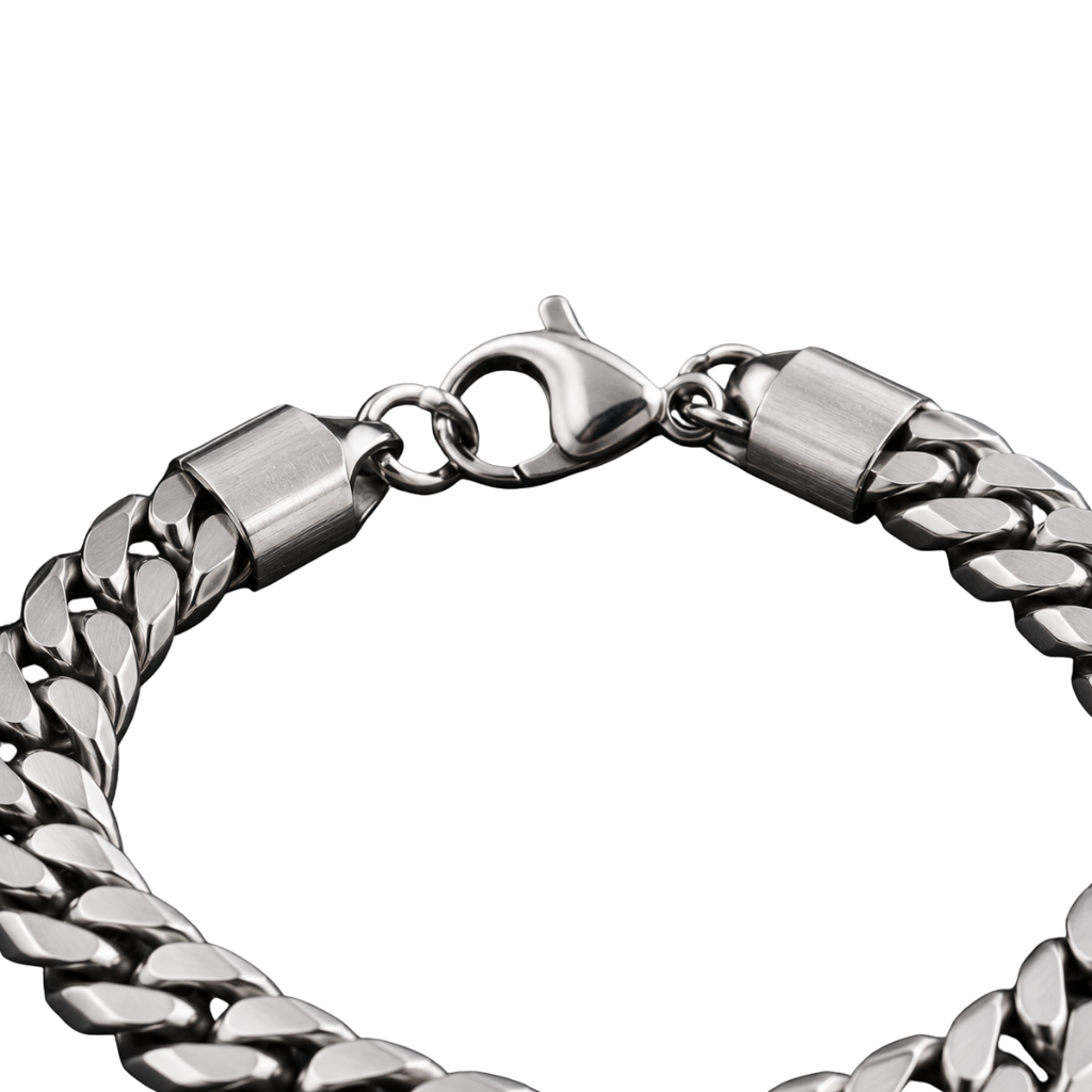 Polished Stainless Steel Cuban Link Bracelet – Silver | Kollburm