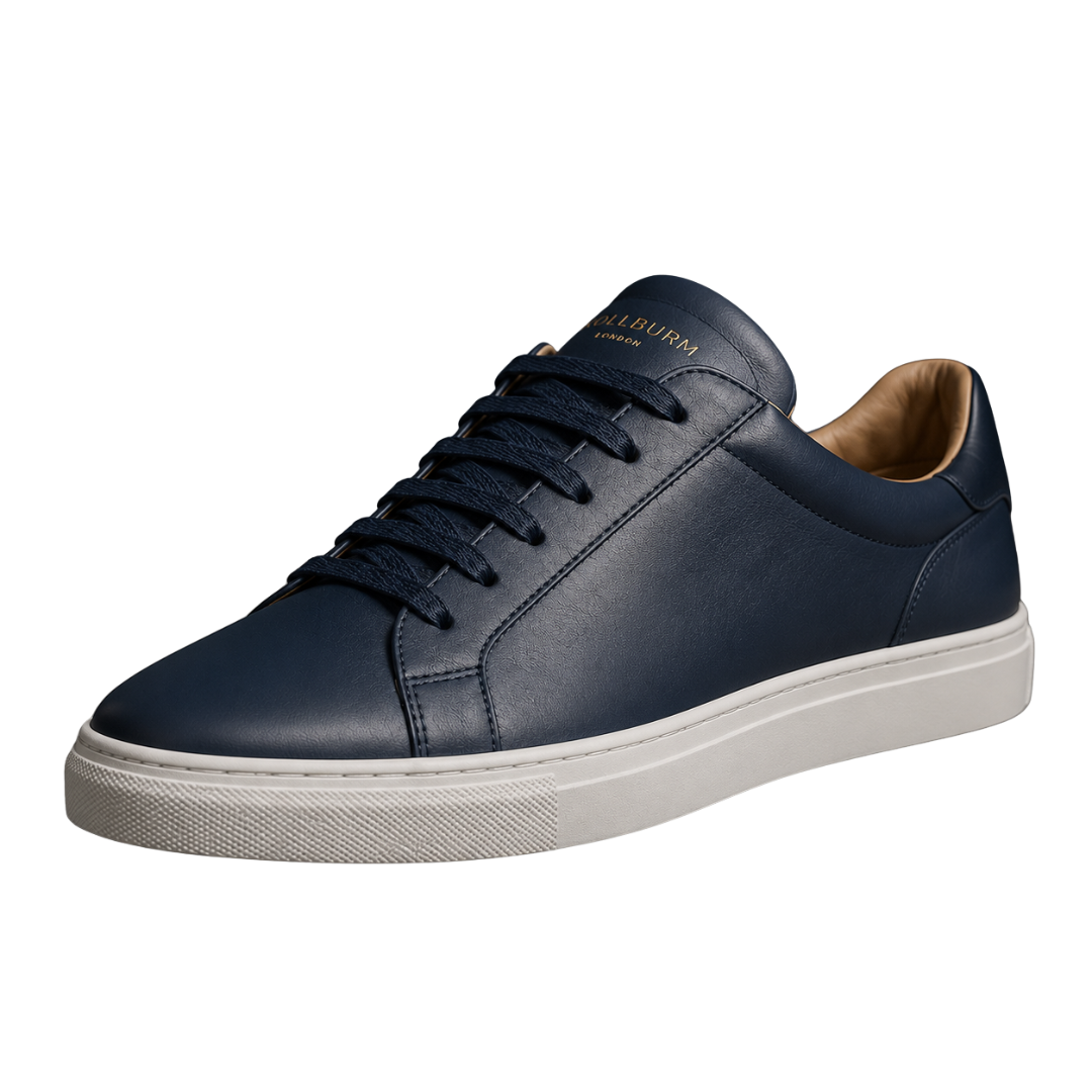 Premium Leather Low-Top Trainers – Navy Blue | Kollburm