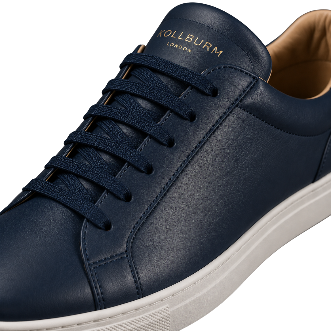 Premium Leather Low-Top Trainers – Navy Blue | Kollburm
